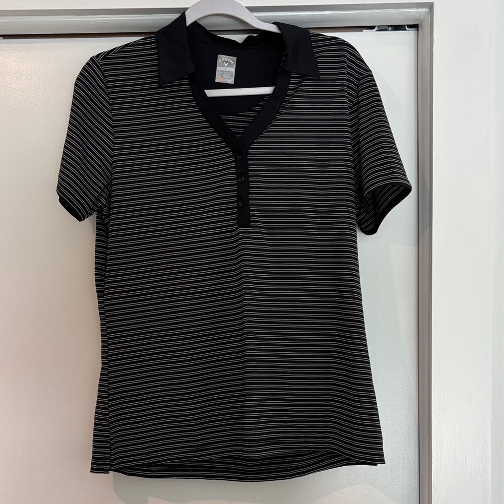 Callaway Black and White Striped Button Down Shirt